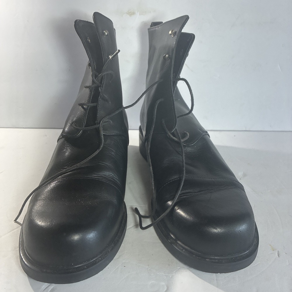 Eddie Bauer Made In Italy Lace Up Cap Toe Boots Black Leather - Picture 3 of 10